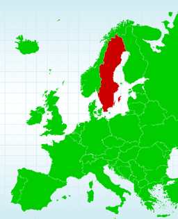 map of europe with sweden highlighted in red
